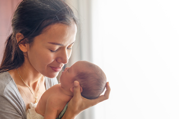 Mom and Baby at home dark hair